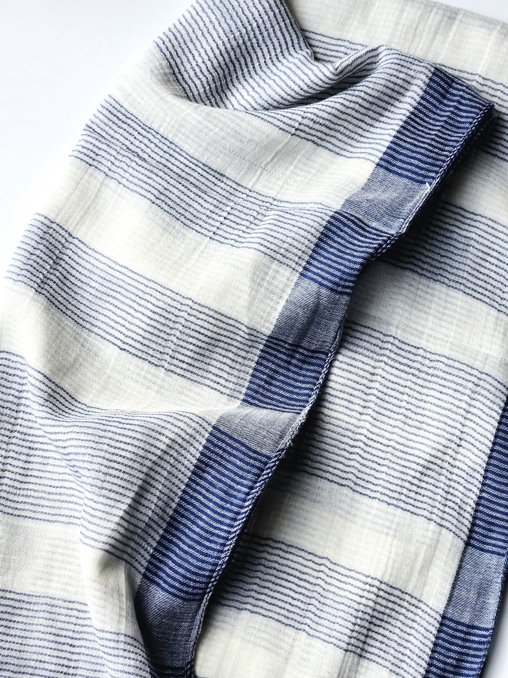 NWT GH Bass Striped Scarf Blue Cream Cotton Blend Lightweight Fringe Wrap Shawl - Picture 3 of 5